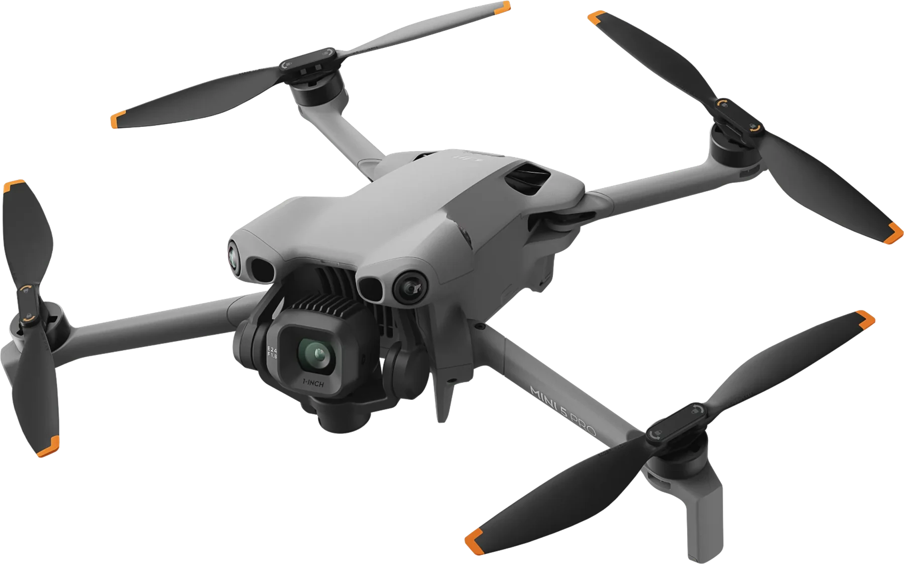 DJI Mini 5 Pro mit ausgeklappten Auslegern, freigestellt.